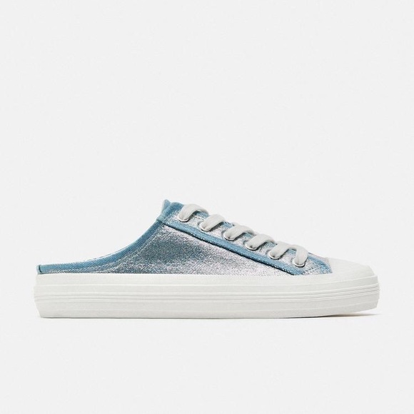 ZARA NWT METALLIC OPEN BACK DENIM SNEAKERS - Picture 5 of 5